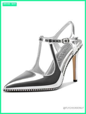 Faux Leather Stiletto Pumps Pointed Toe Ankle Strap 3.9 Inch Heels